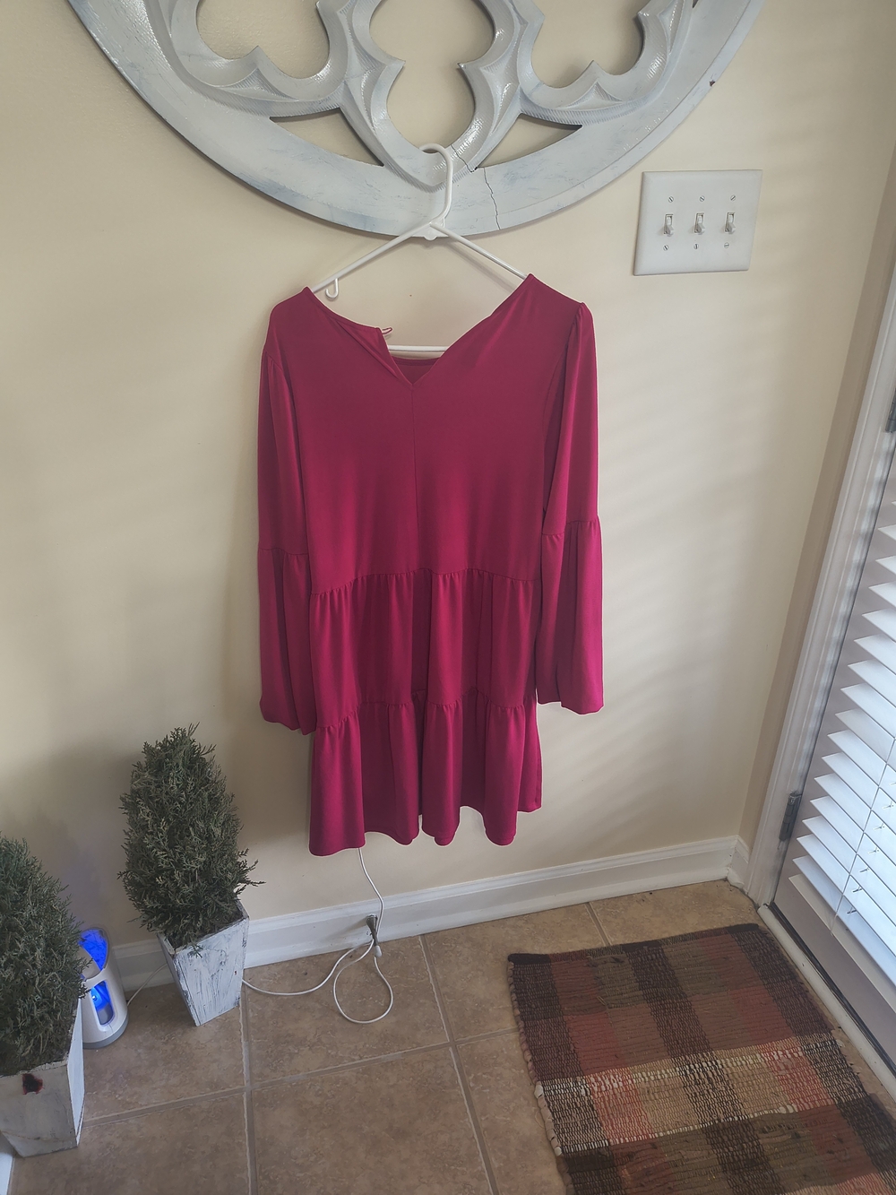 Tiered V-Neck Maxi Dress in Fuchsia Pink